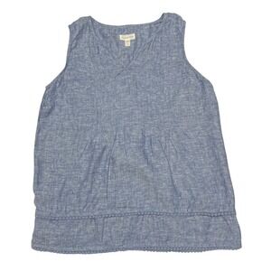 Garnet Hill Linen Tank Top Size 2 Chambray Blue Sleeveless Coastal Beach EUC